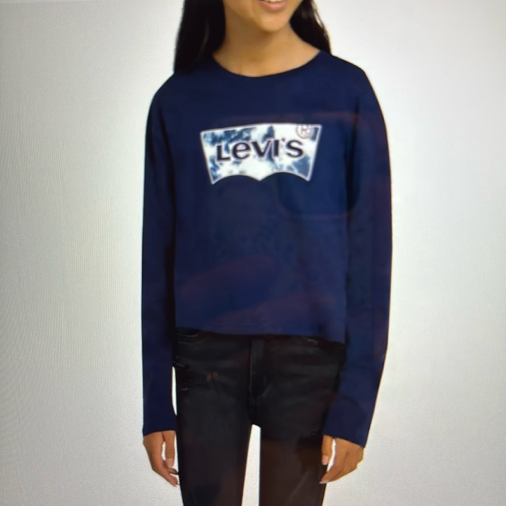 Levi’s girls Long Sleeve Cropped T-Shirt Navy, sz L